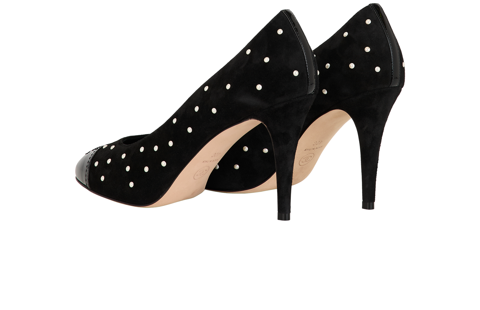 Chanel CC Pearl Pumps, &pound;390, Shoes, Black, Suede, Back view