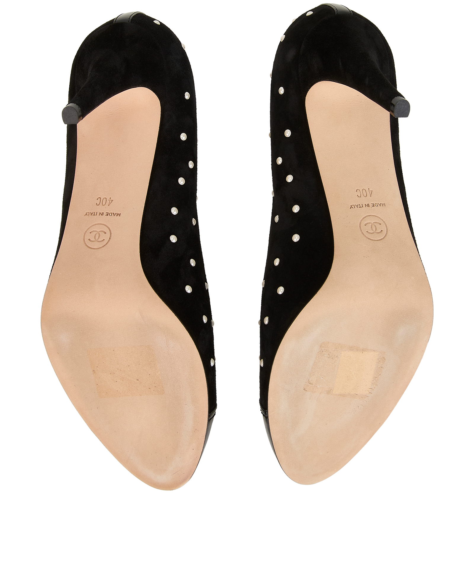 Chanel CC Pearl Pumps, &pound;390, Shoes, Black, Suede, Top view