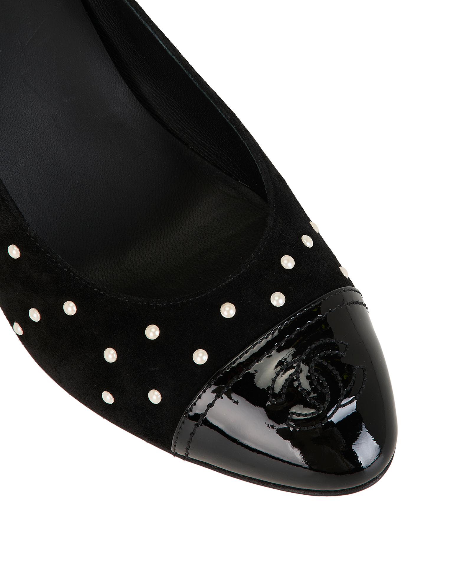 Chanel CC Pearl Pumps, &pound;390, Shoes, Black, Suede, Other view