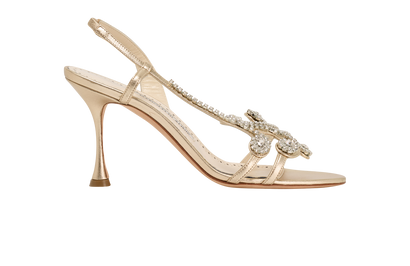 Manolo Blahnik Fernusan Bridal 90, &pound;250, Shoes, Gold, Crystal/Leather, Front view