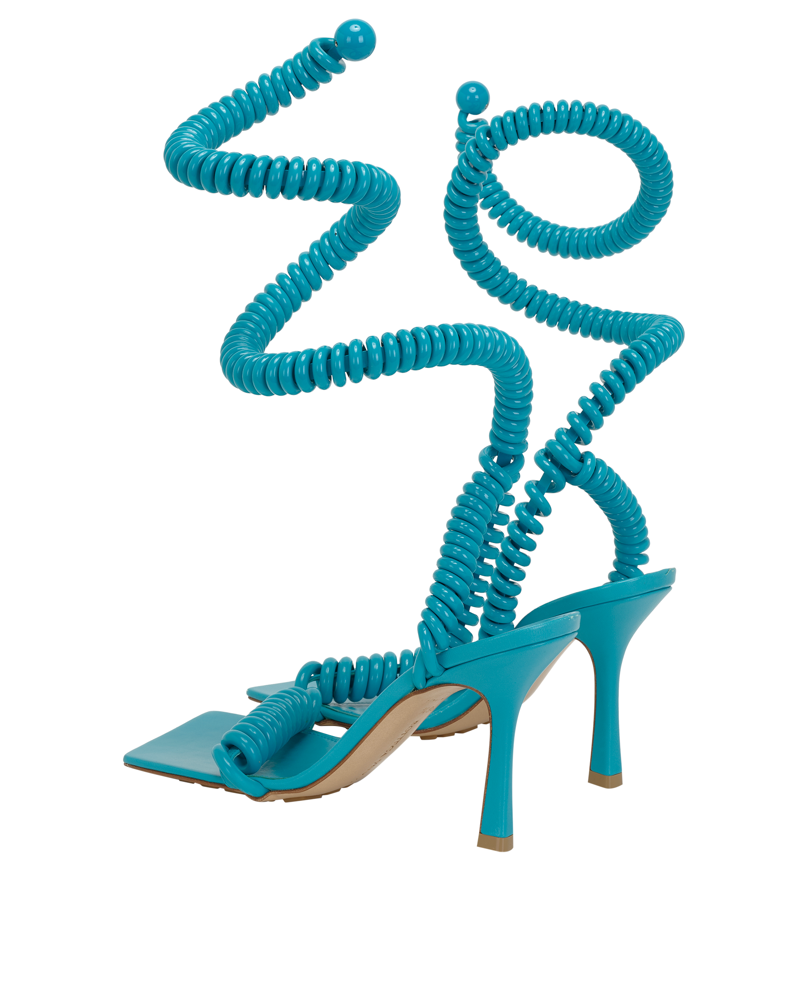 Bottega Veneta Wire Stretch Heeled Sandals, &pound;250, Shoes, Blue, Rubber, Back view