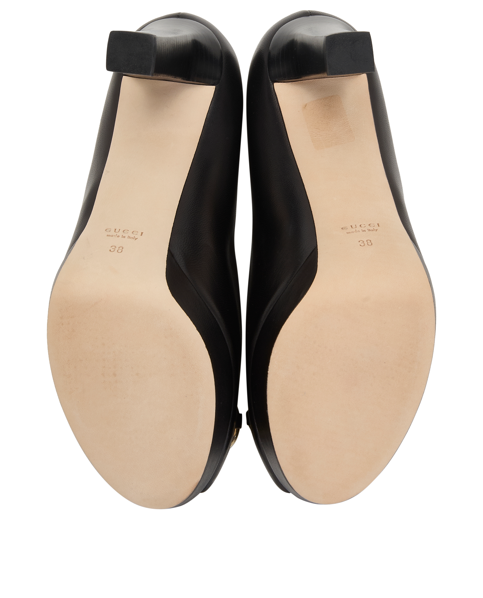 Gucci Horsebit Peep Toe Heels, &pound;220, Shoes, Black, Leather, Top view