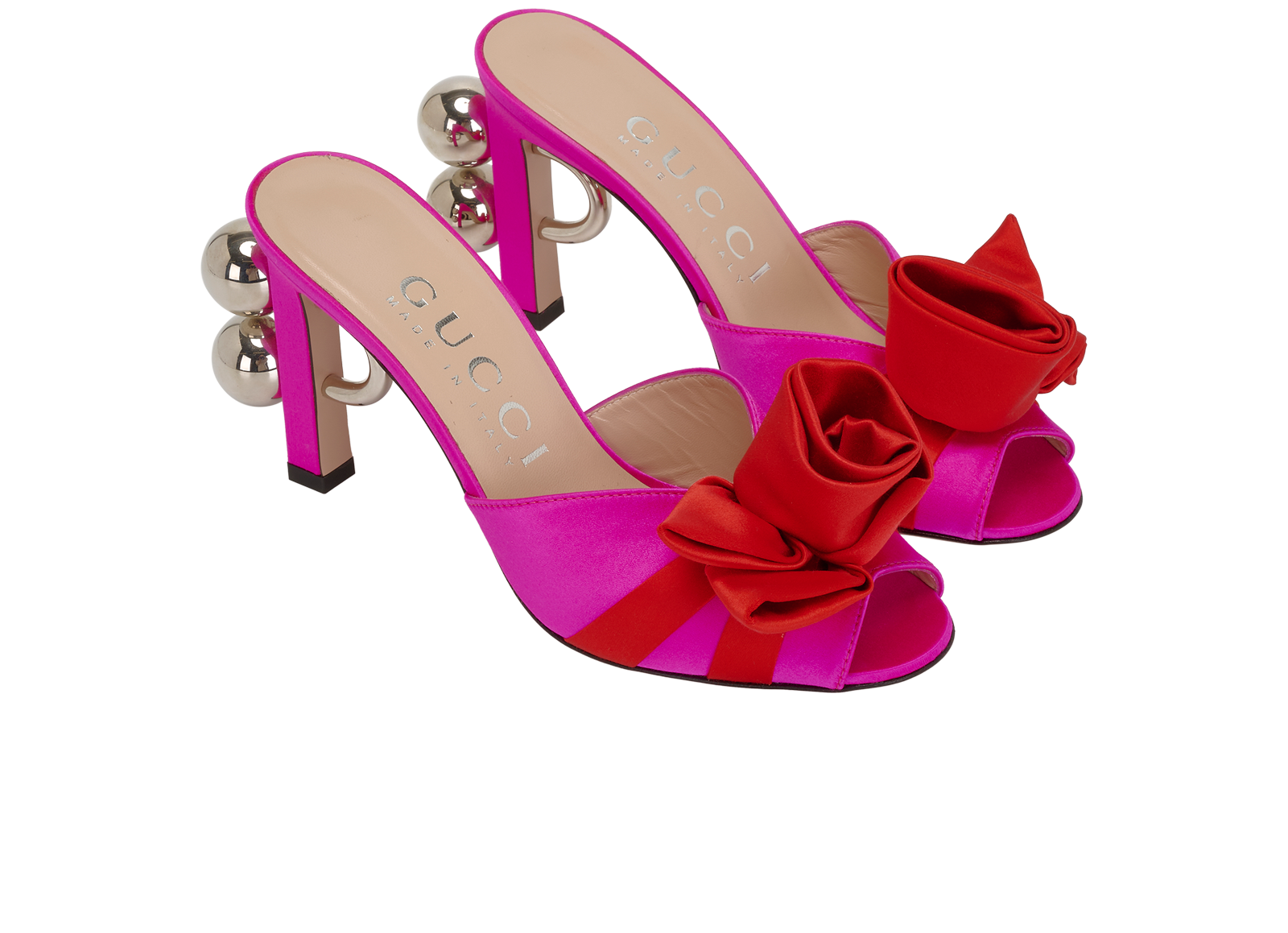 Gucci Shawana Flower Mules, &pound;250, Shoes, Pink/Red, Leather/Satin, Side view