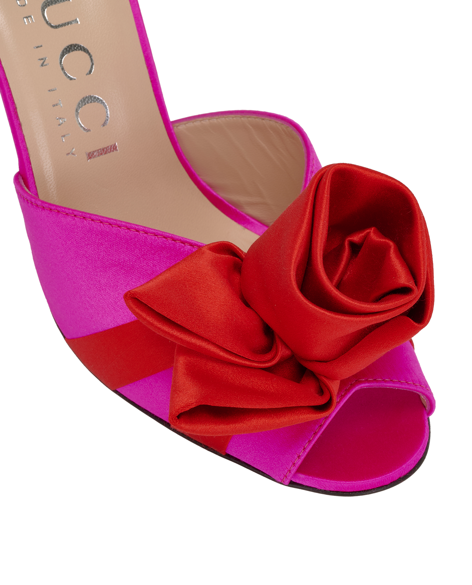 Gucci Shawana Flower Mules, &pound;250, Shoes, Pink/Red, Leather/Satin, Other view