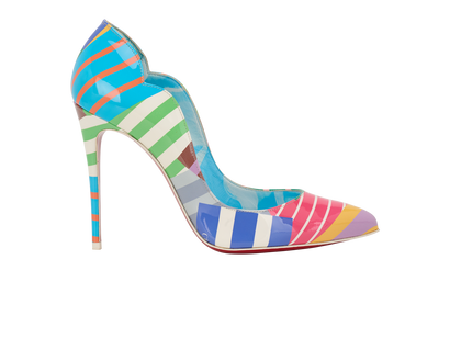 Christian Louboutin Hot Chick Heels, &pound;330, Shoes, Blue/Pink/Yellow, Patent Leather, Front view