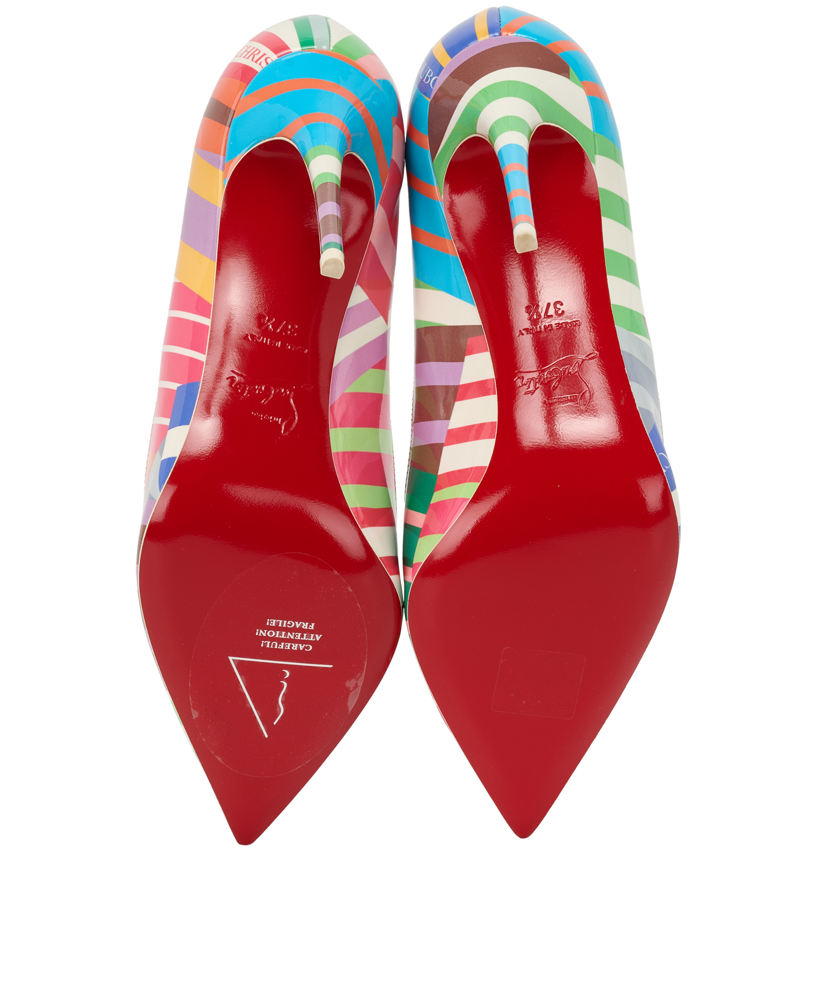 Christian Louboutin Hot Chick Heels, &pound;330, Shoes, Blue/Pink/Yellow, Patent Leather, Top view