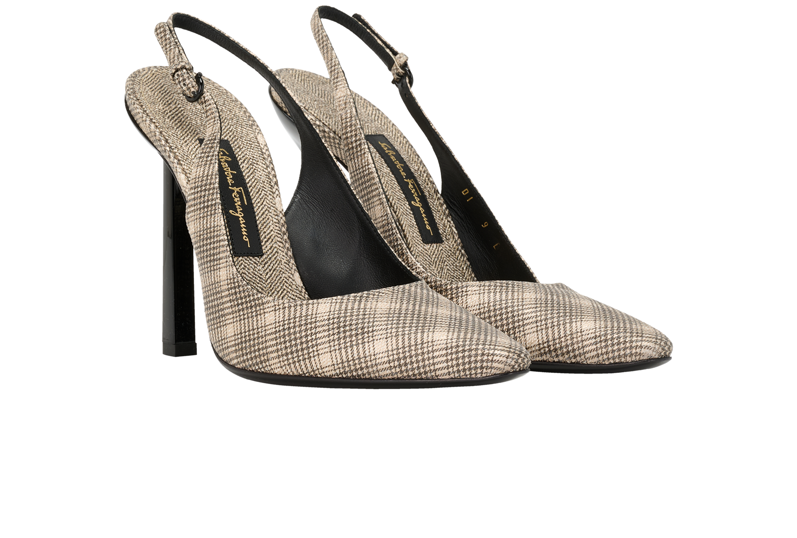 Salvatore Ferragamo Tweed Heels, &pound;180, Shoes, Beige/Gold, Fabric, Side view