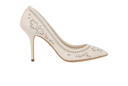 Dolce & Gabbana Lace Details Heels, &pound;195, Shoes, White, Leather, Front view