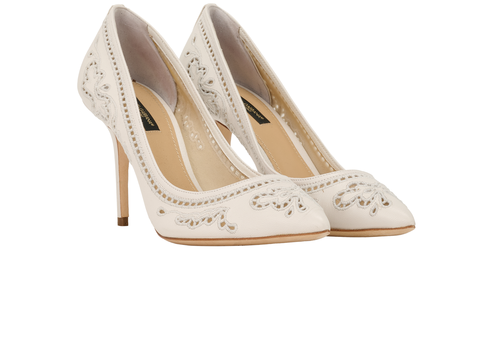Dolce & Gabbana Lace Details Heels, &pound;195, Shoes, White, Leather, Side view