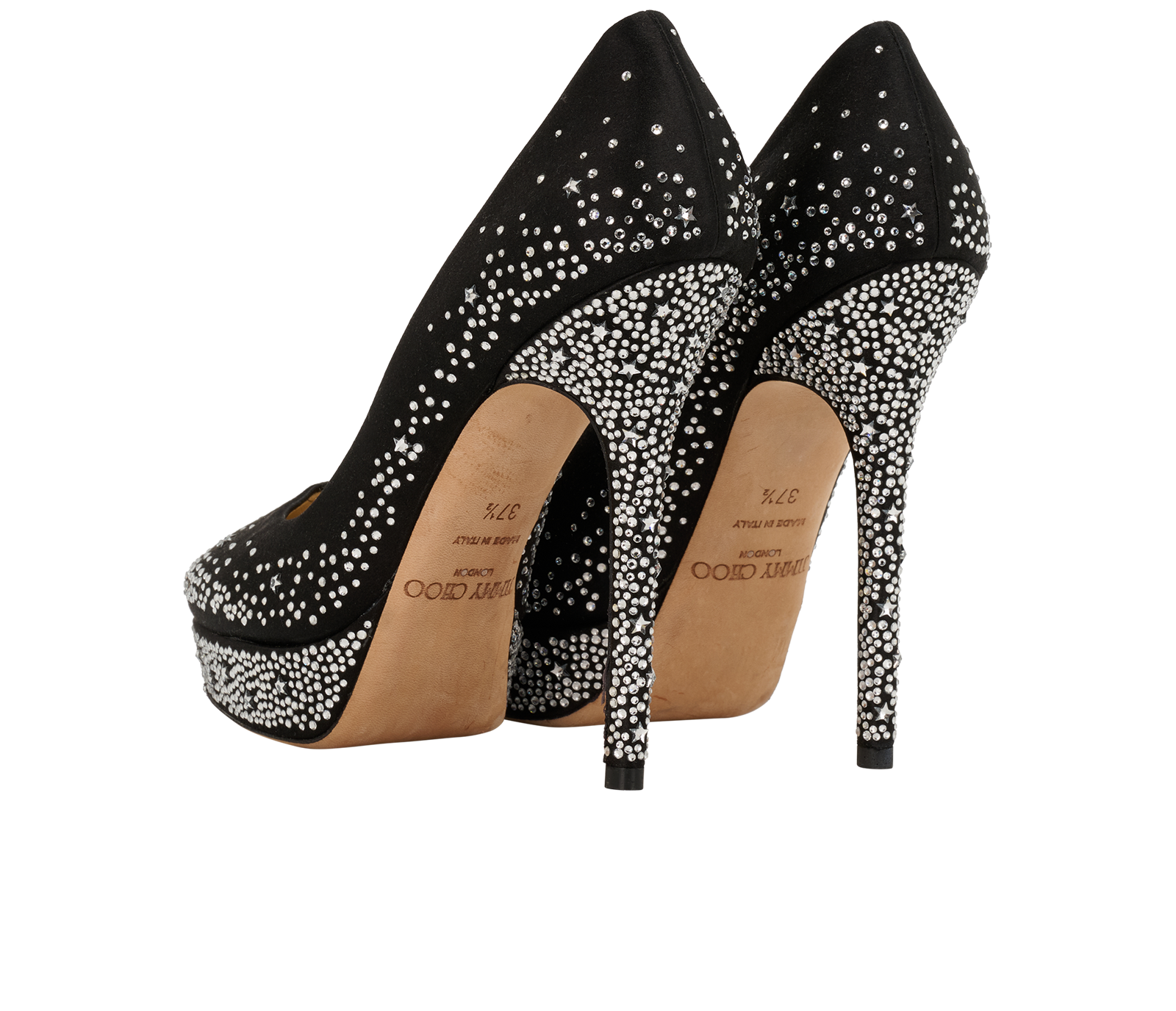 Jimmy Choo Dali Platform Pumps, &pound;150, Shoes, Black, Crystal/Satin, Back view