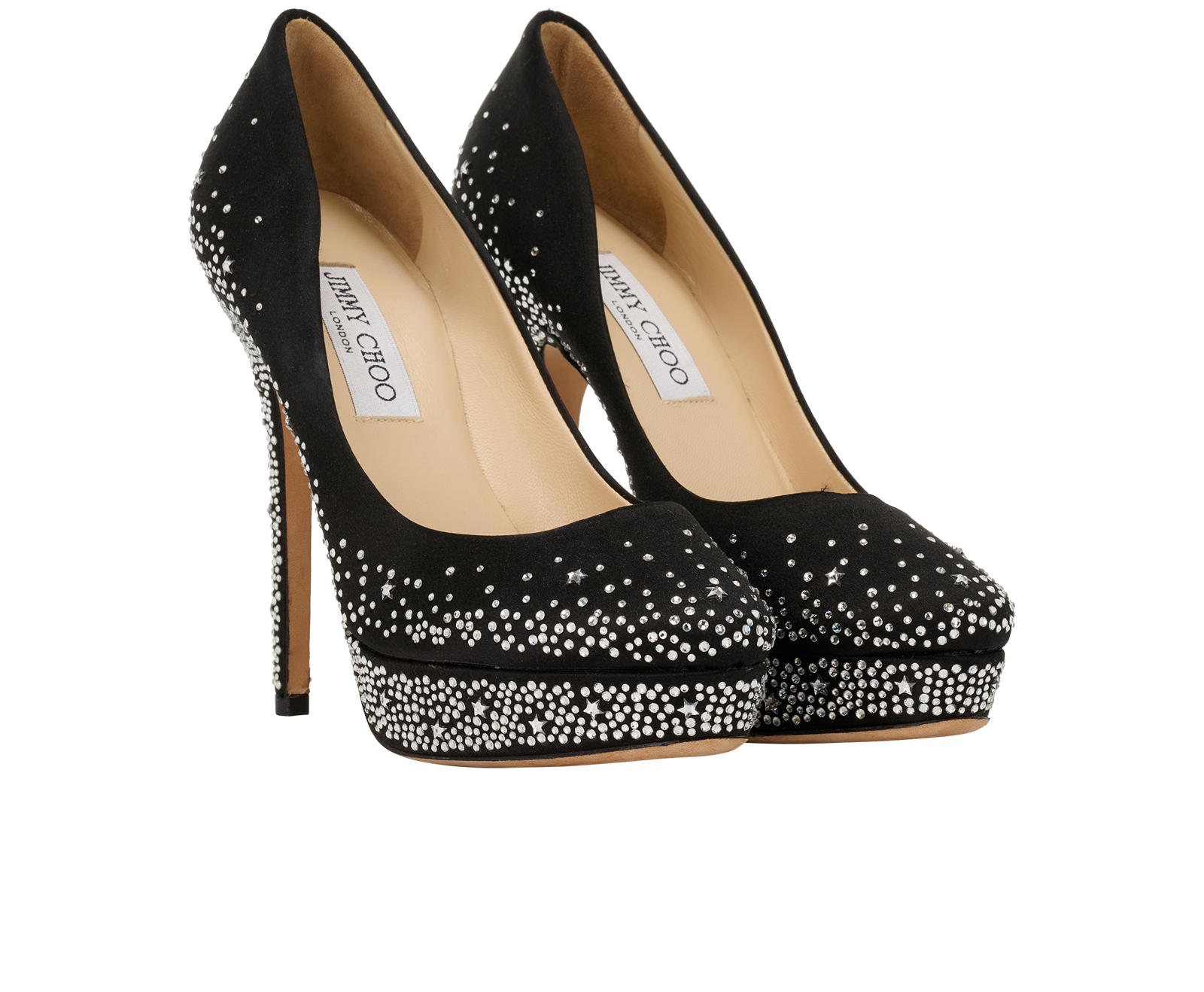 Jimmy Choo Dali Platform Pumps, &pound;150, Shoes, Black, Crystal/Satin, Side view