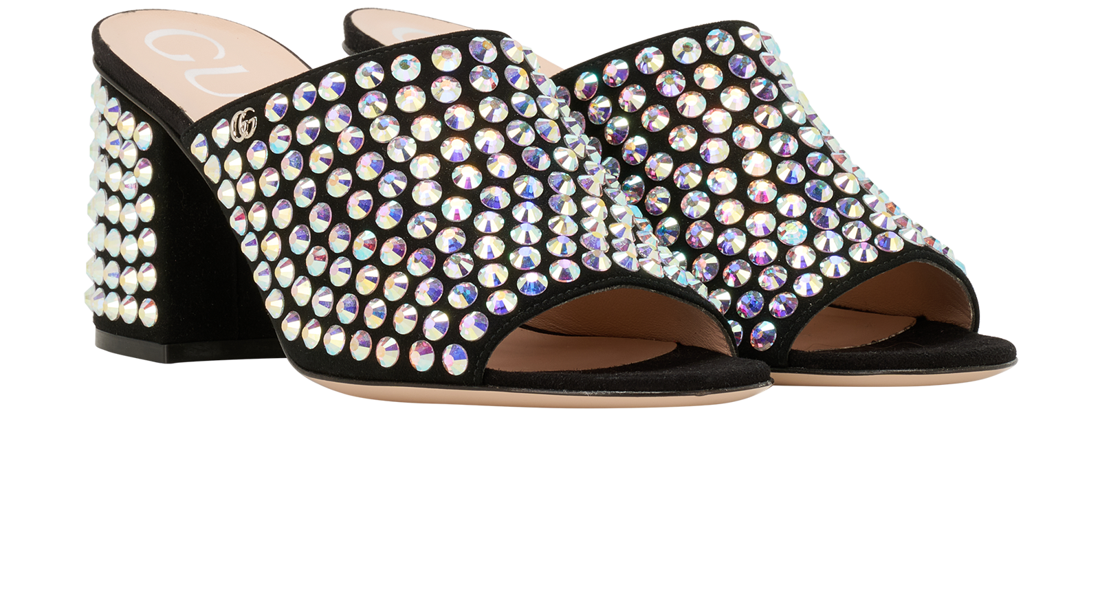 Gucci Embellished Mules, &pound;350, Shoes, Black, Crystal/Suede, Side view