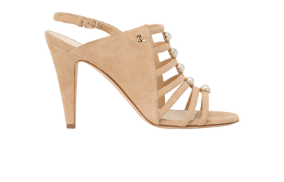 Chanel Pearl Caged Sandals, &pound;420, Shoes, Beige, Suede, Front view