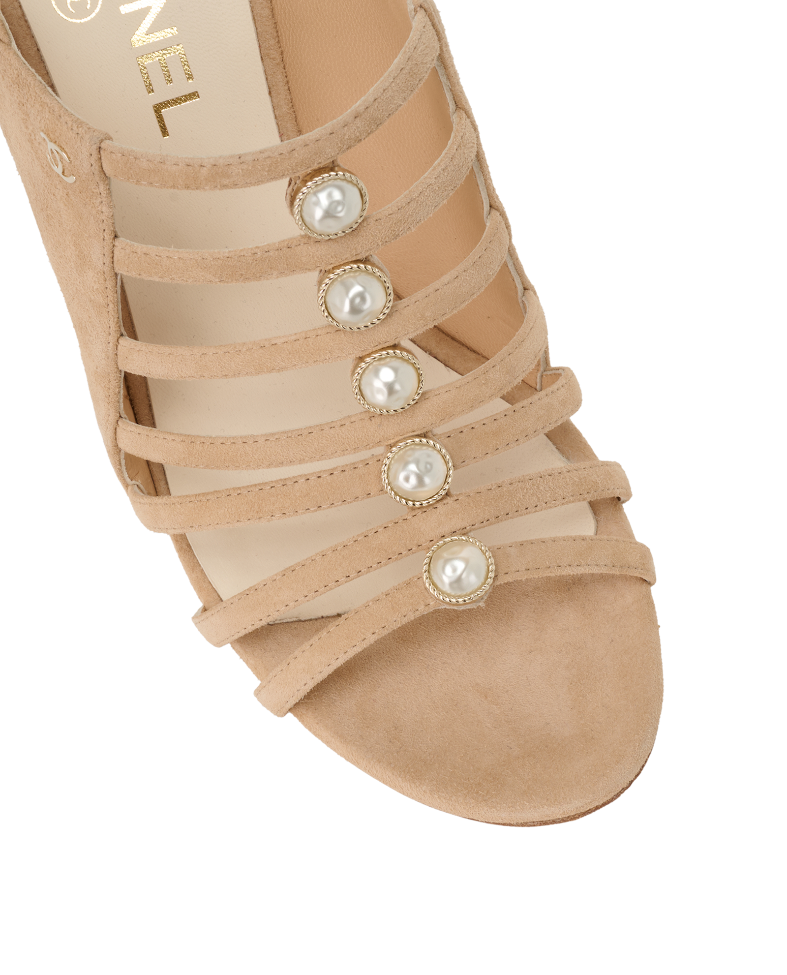 Chanel Pearl Caged Sandals, &pound;420, Shoes, Beige, Suede, Other view
