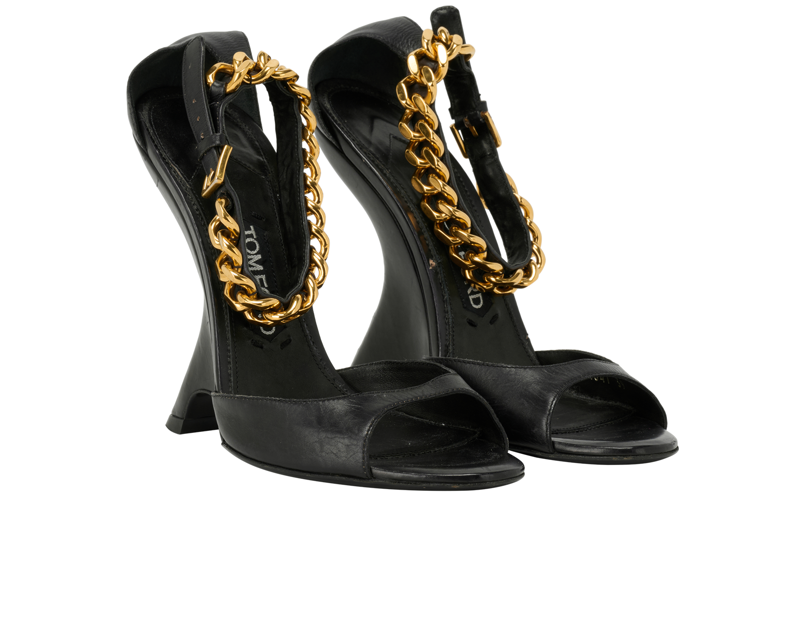 Tom Ford Wedge Chain Heels, &pound;280, Shoes, Black, Leather, Side view