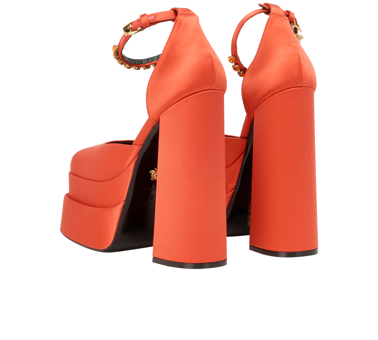Versace Medusa Aevitas Platform Pumps, &pound;220, Shoes, Orange, Satin, Back view