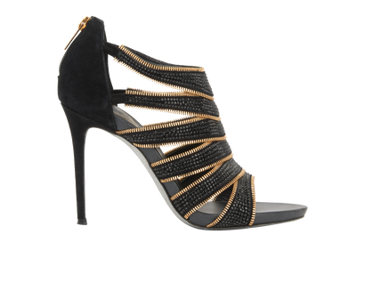 Rene Caovilla Zip Heels, &pound;350, Shoes, Black, Crystal/Suede, Front view