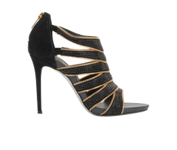 Rene Caovilla Zip Heels, Suede/Crystals, Black, UK3, 2*