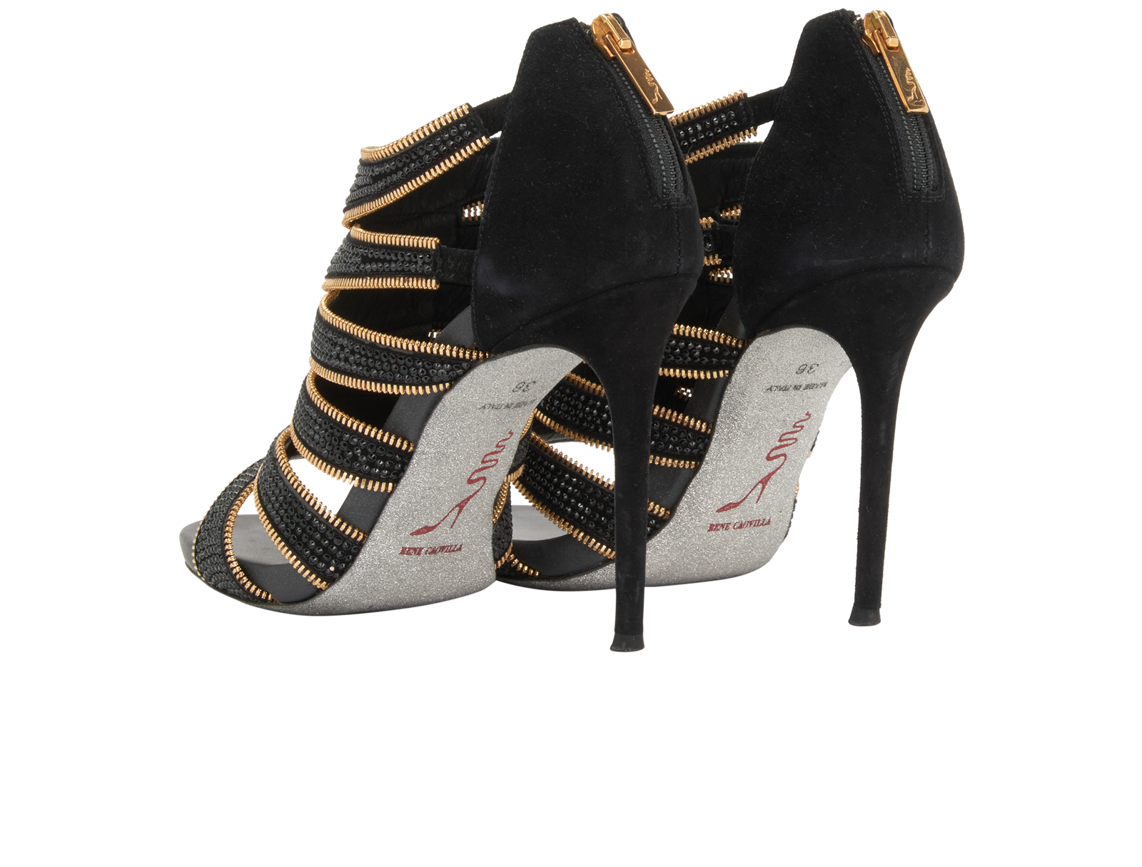 Rene Caovilla Zip Heels, &pound;350, Shoes, Black, Crystal/Suede, Back view