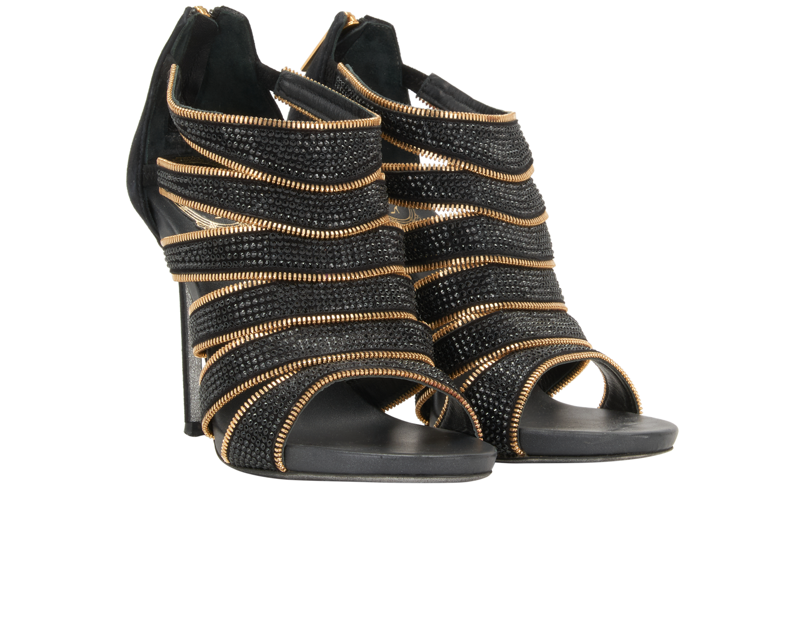 Rene Caovilla Zip Heels, &pound;350, Shoes, Black, Crystal/Suede, Side view
