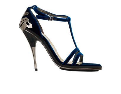 Stella McCartney Metal Detail Sandals, &pound;190, Shoes, Blue, Leather/Velvet, Front view