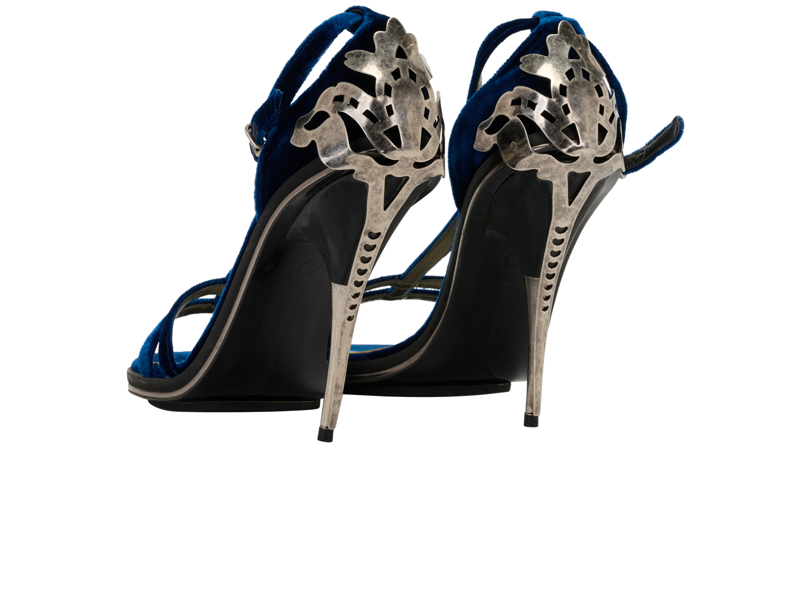 Stella McCartney Metal Detail Sandals, &pound;190, Shoes, Blue, Leather/Velvet, Back view