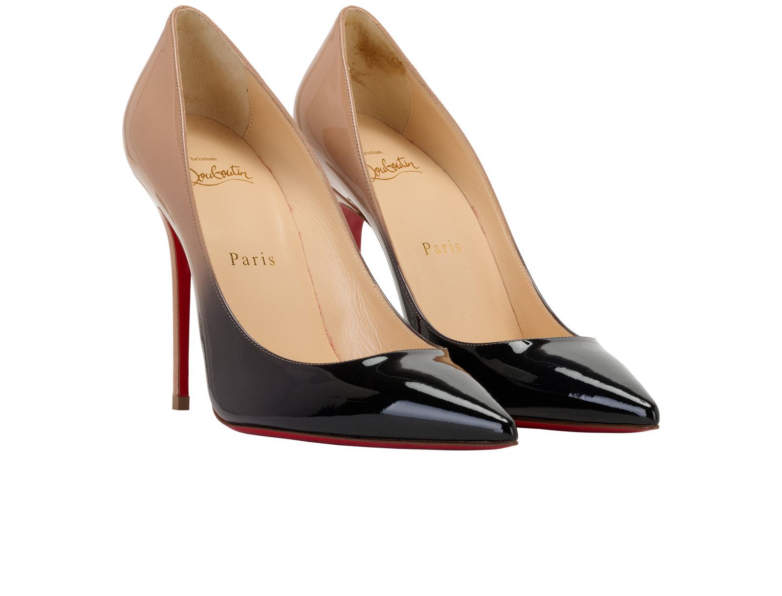 Christian Louboutin So Kate Ombre, &pound;395, Shoes, Beige/Black, Patent Leather, Side view