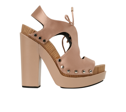 Balenciaga Wooden Platform Heels, &pound;140, Shoes, Pink, Satin, Front view