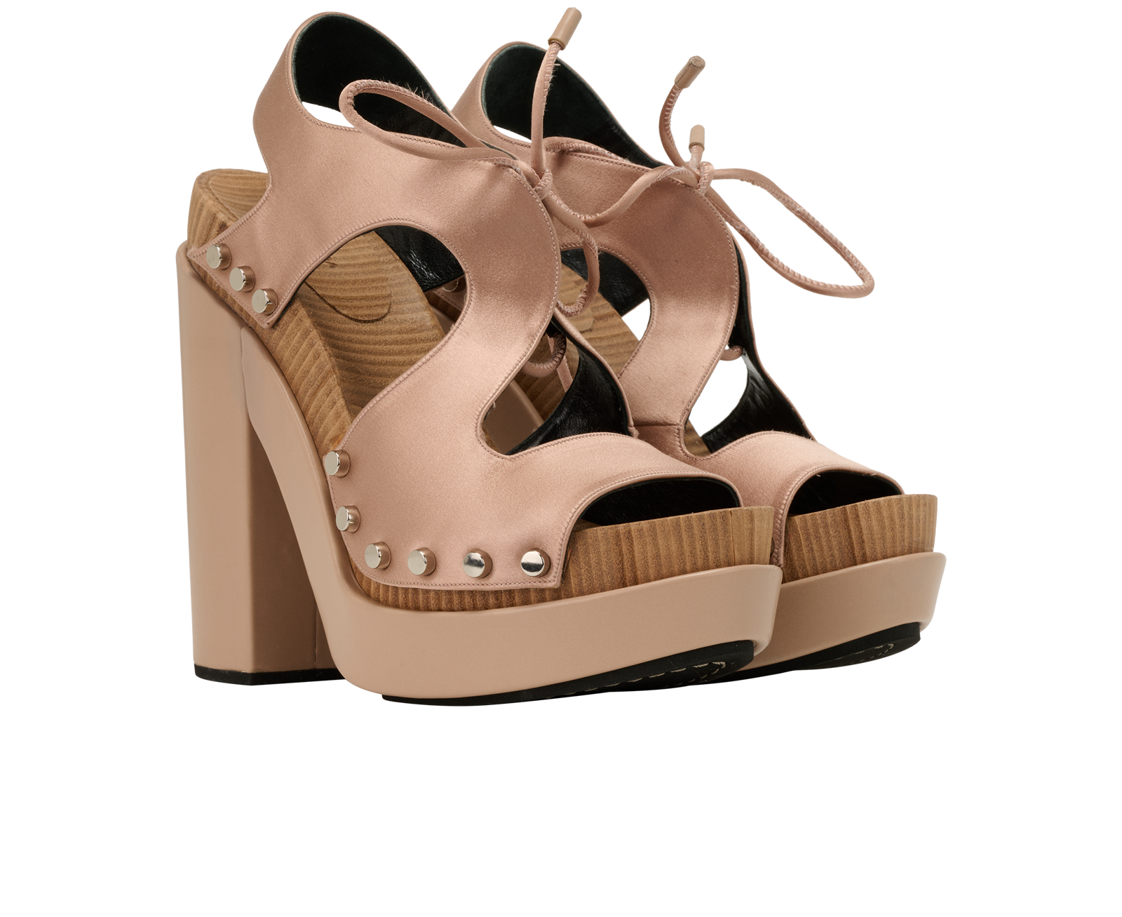 Balenciaga Wooden Platform Heels, &pound;140, Shoes, Pink, Satin, Side view
