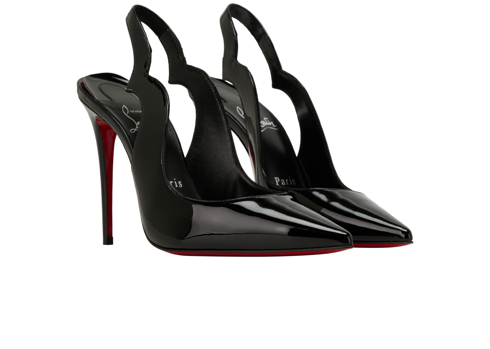 Christian Louboutin Hot Chick Sling Pumps, &pound;395, Shoes, Black, Patent Leather, Side view