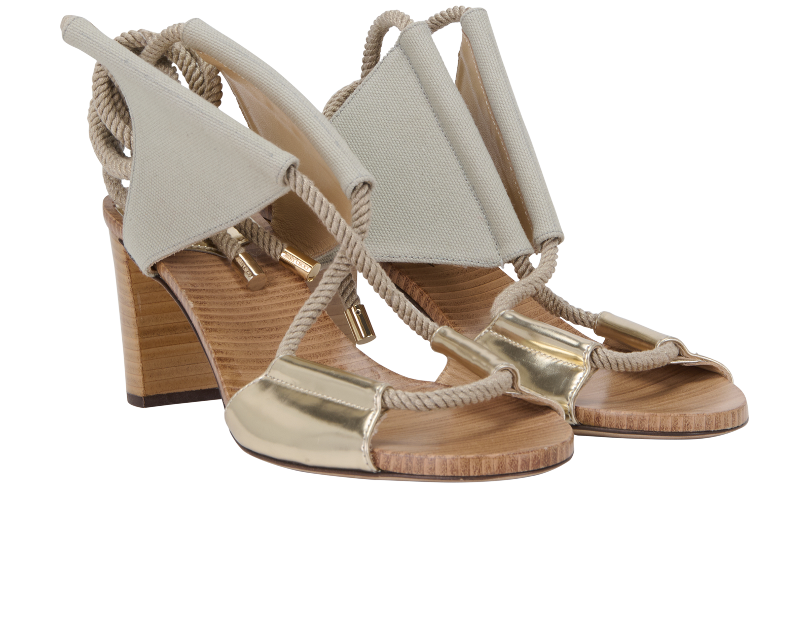 Jimmy Choo Block Heel Sandals, &pound;90, Shoes, Grey, Fabric, Side view