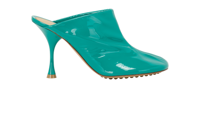 Bottega veneta Supergloss Dot Mules, &pound;220, Shoes, Green, Patent Leather, Front view