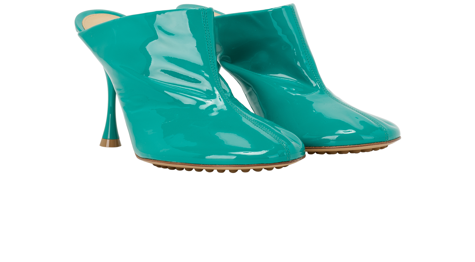 Bottega veneta Supergloss Dot Mules, &pound;220, Shoes, Green, Patent Leather, Side view