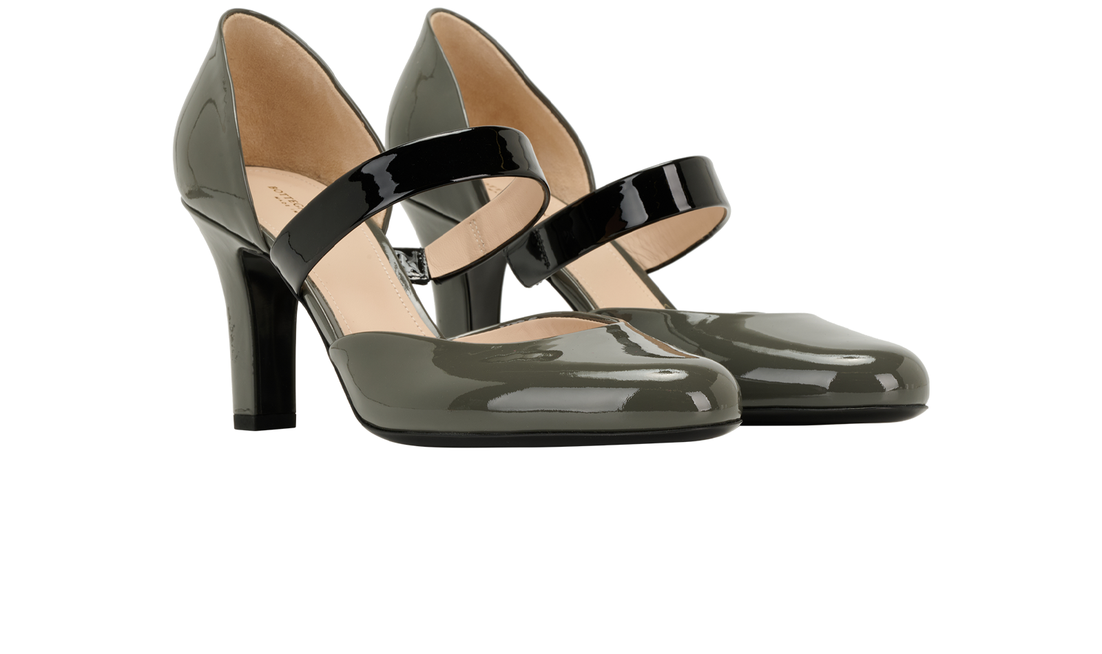 Bottega Veneta Mary Jane Pumps, &pound;120, Shoes, Black/Grey, Patent Leather, Side view