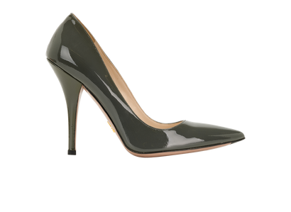 Prada Pointed Toe Pumps, &pound;350, Shoes, Grey, Patent Leather, Front view