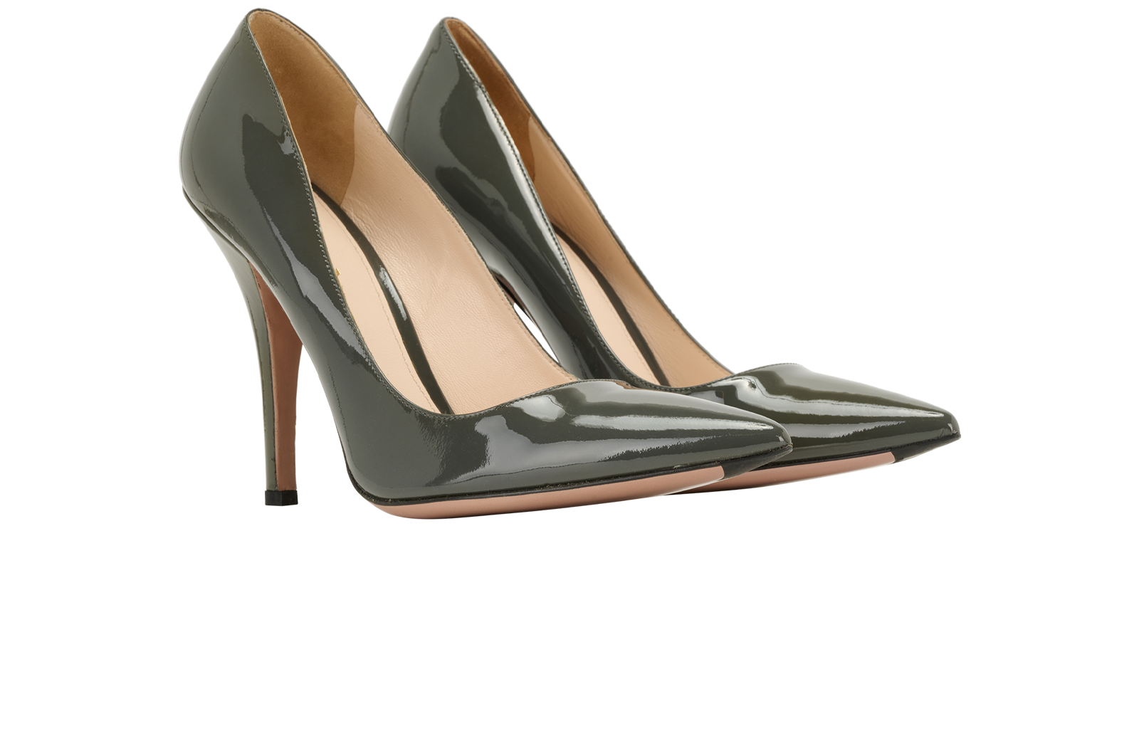 Prada Pointed Toe Pumps, &pound;350, Shoes, Grey, Patent Leather, Side view