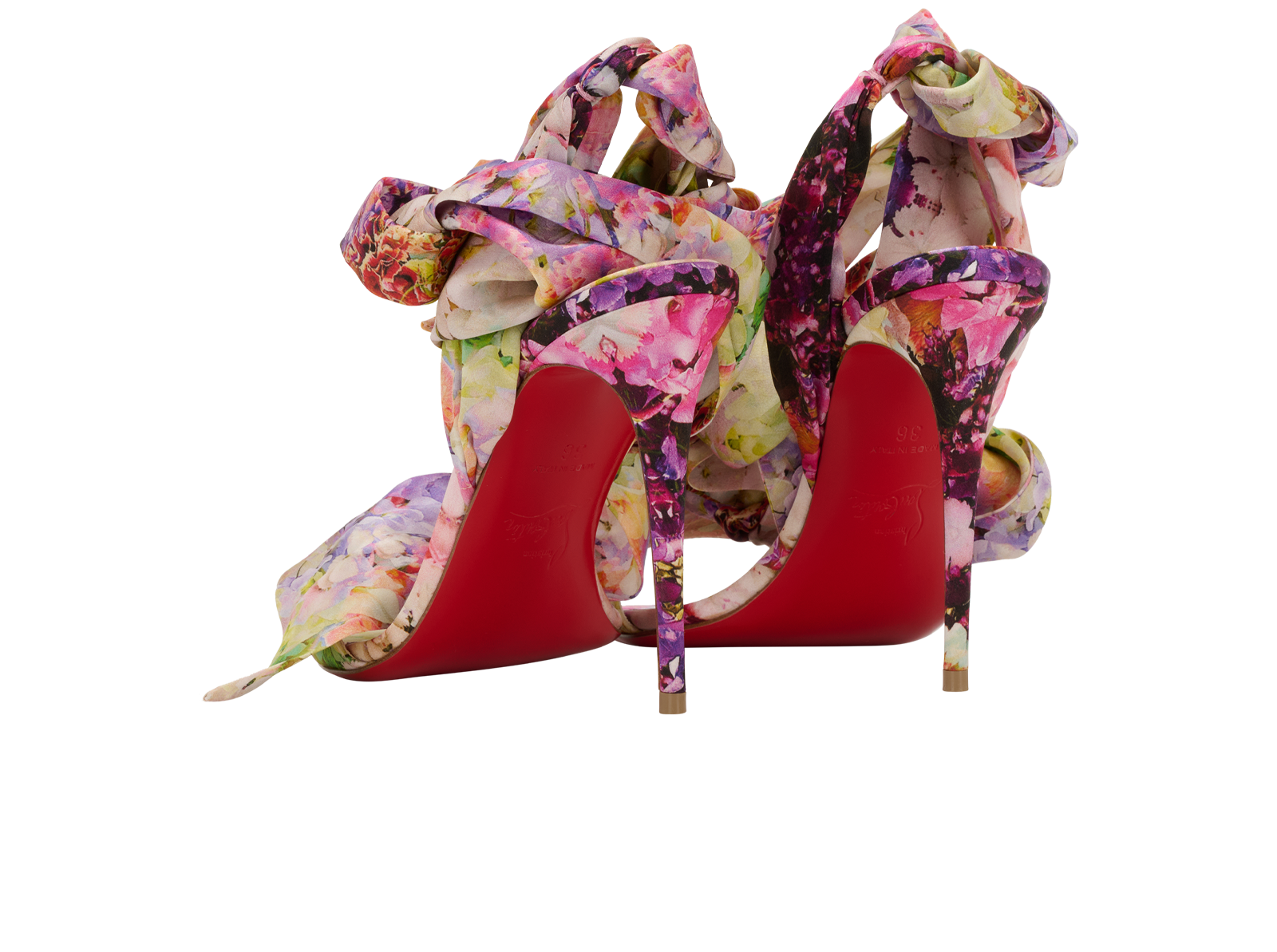 Christian Louboutin Sandale Du Desert 100, &pound;220, Shoes, Pink/Purple, Leather/Satin, Back view