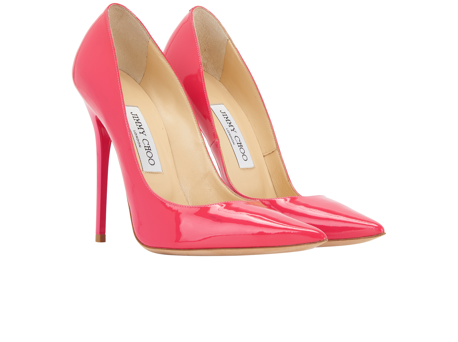 Jimmy Choo Point Toe Pumps, &pound;110, Shoes, Pink, Patent Leather, Side view