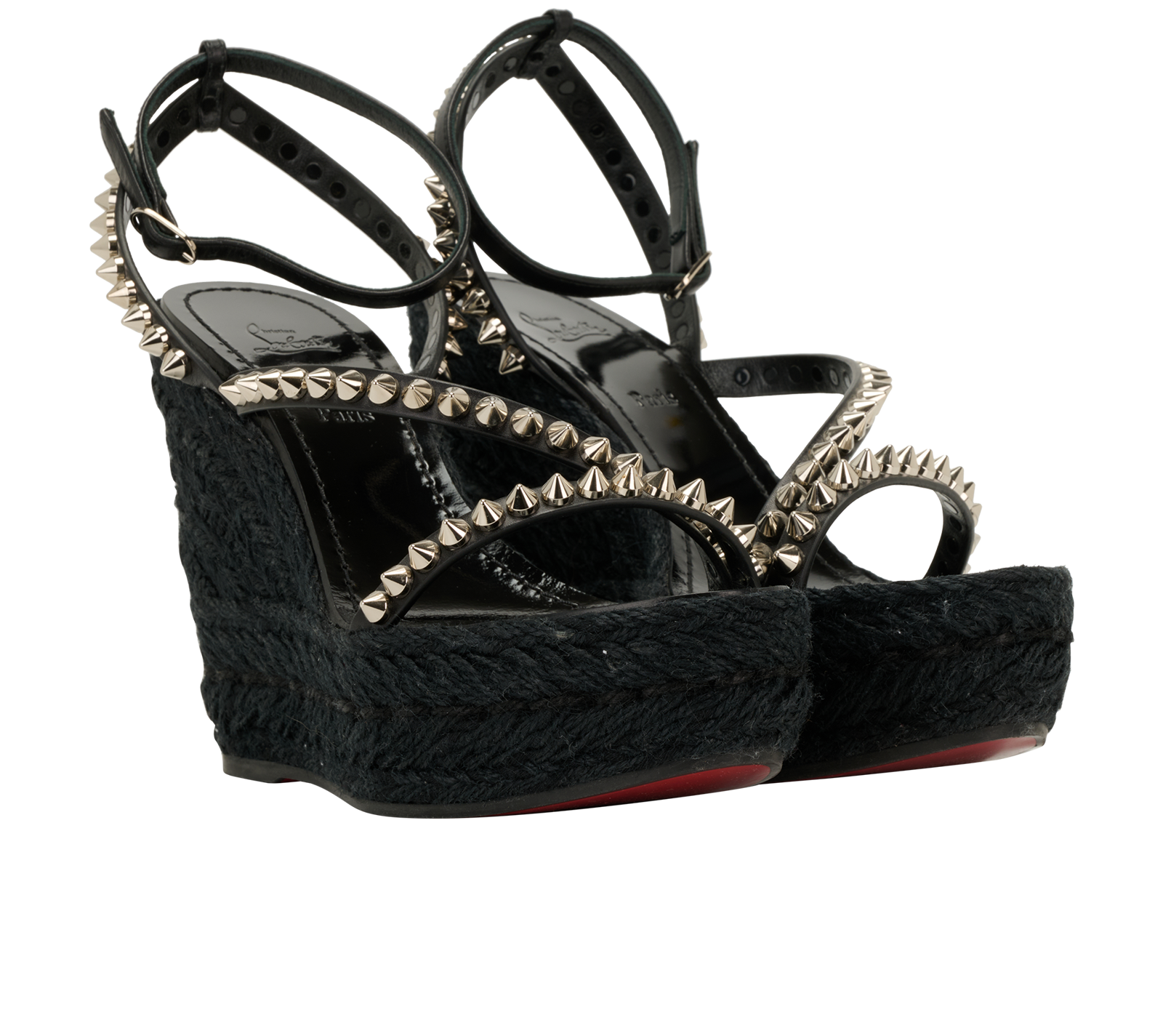 Christian Louboutin Mafaldina Zeppa Wedges, &pound;350, Shoes, Black, Leather, Side view