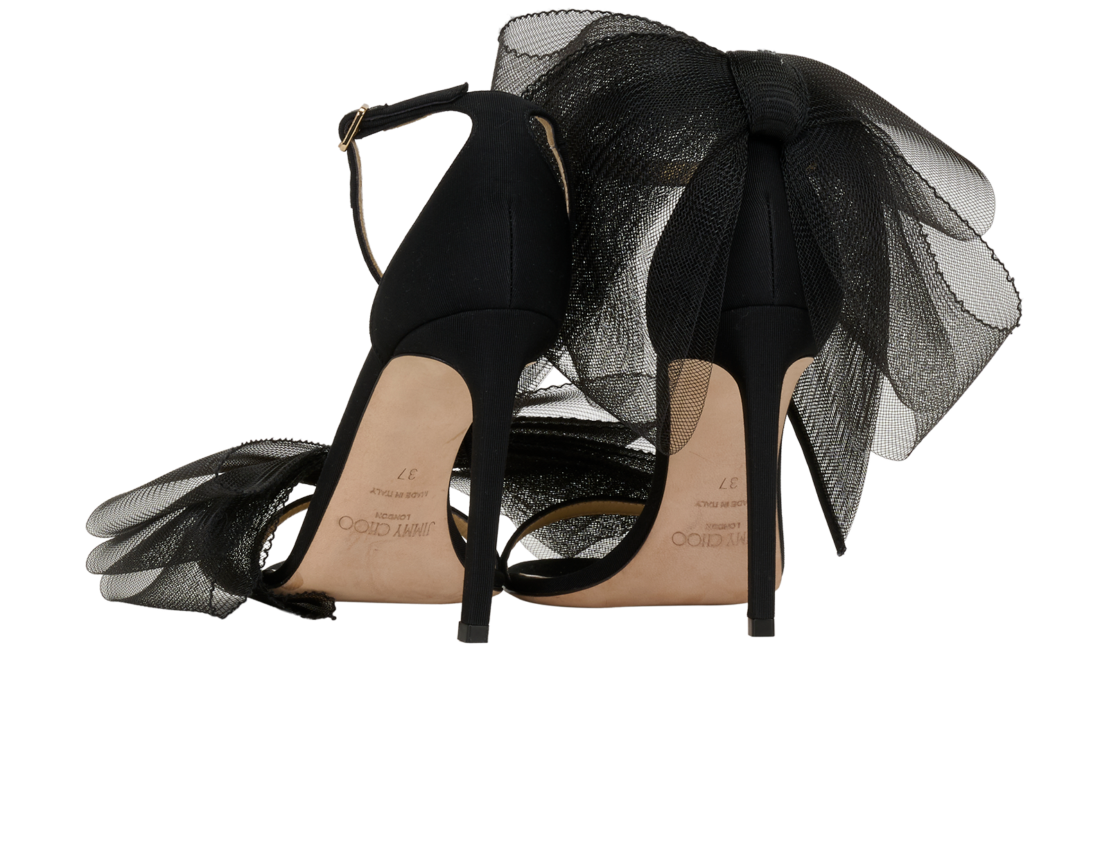 Jimmy Choo Aveline 100 Sandals, &pound;240, Shoes, Black, Leather/Satin, Back view