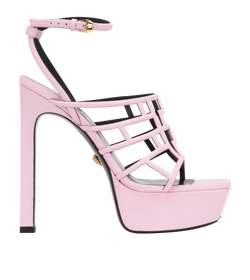 Versace Greca Platform Sandals, Leather, Pink, UK4, B/DB, 2*