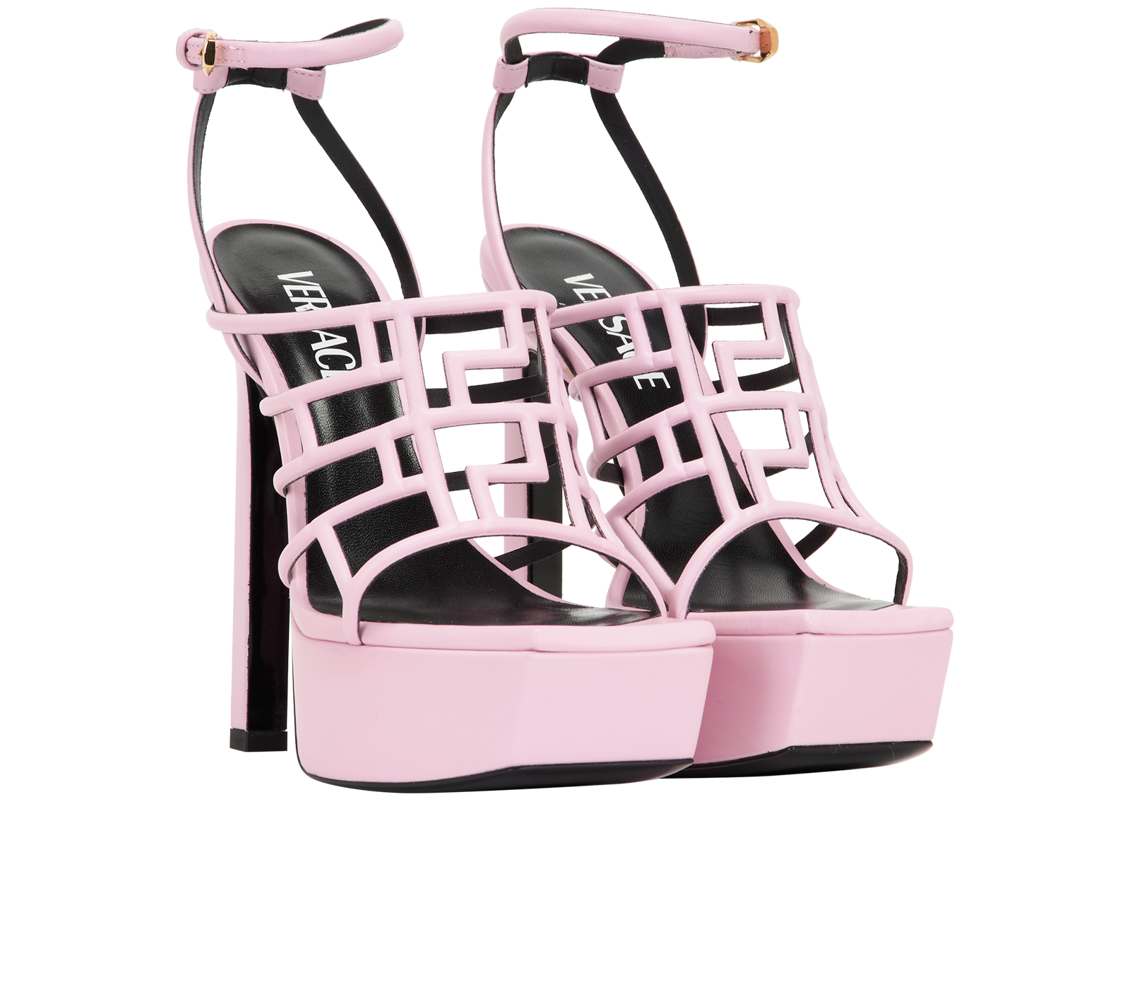 Versace Greca Platform Sandals, &pound;250, Shoes, Pink, Leather, Side view