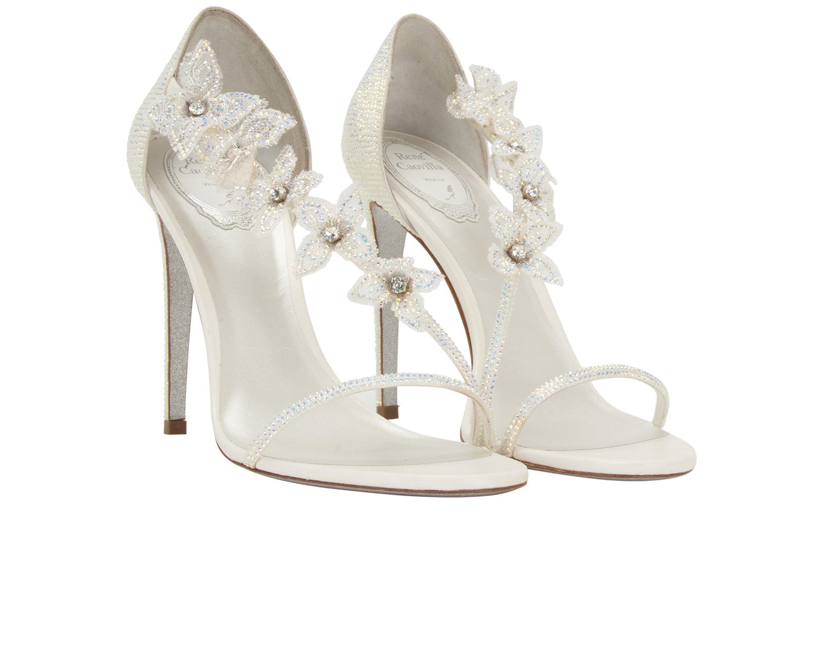 Rene Caovilla Floriane Heels, &pound;450, Shoes, White, Leather/Satin, Side view