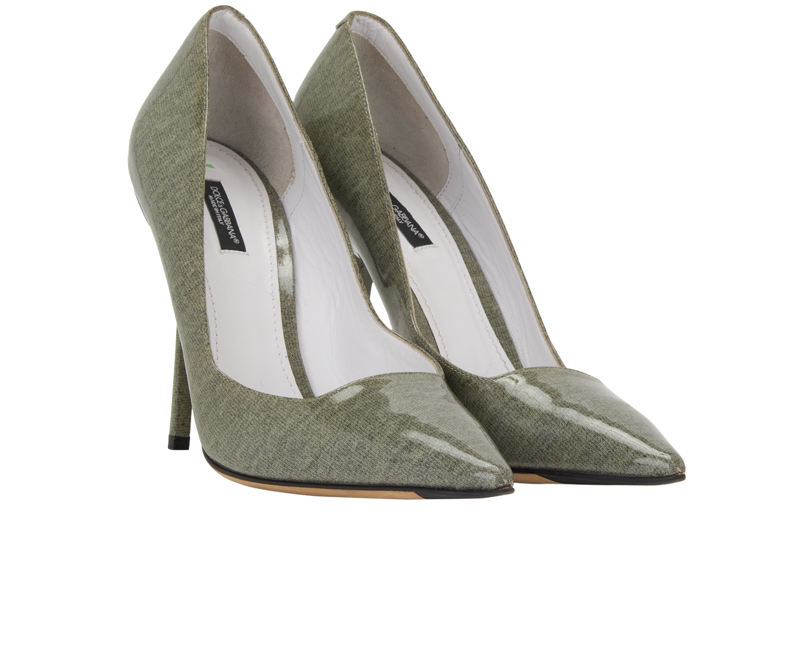 Dolce & Gabbana Point Toe Pumps, &pound;150, Shoes, Green, Patent Leather, Side view