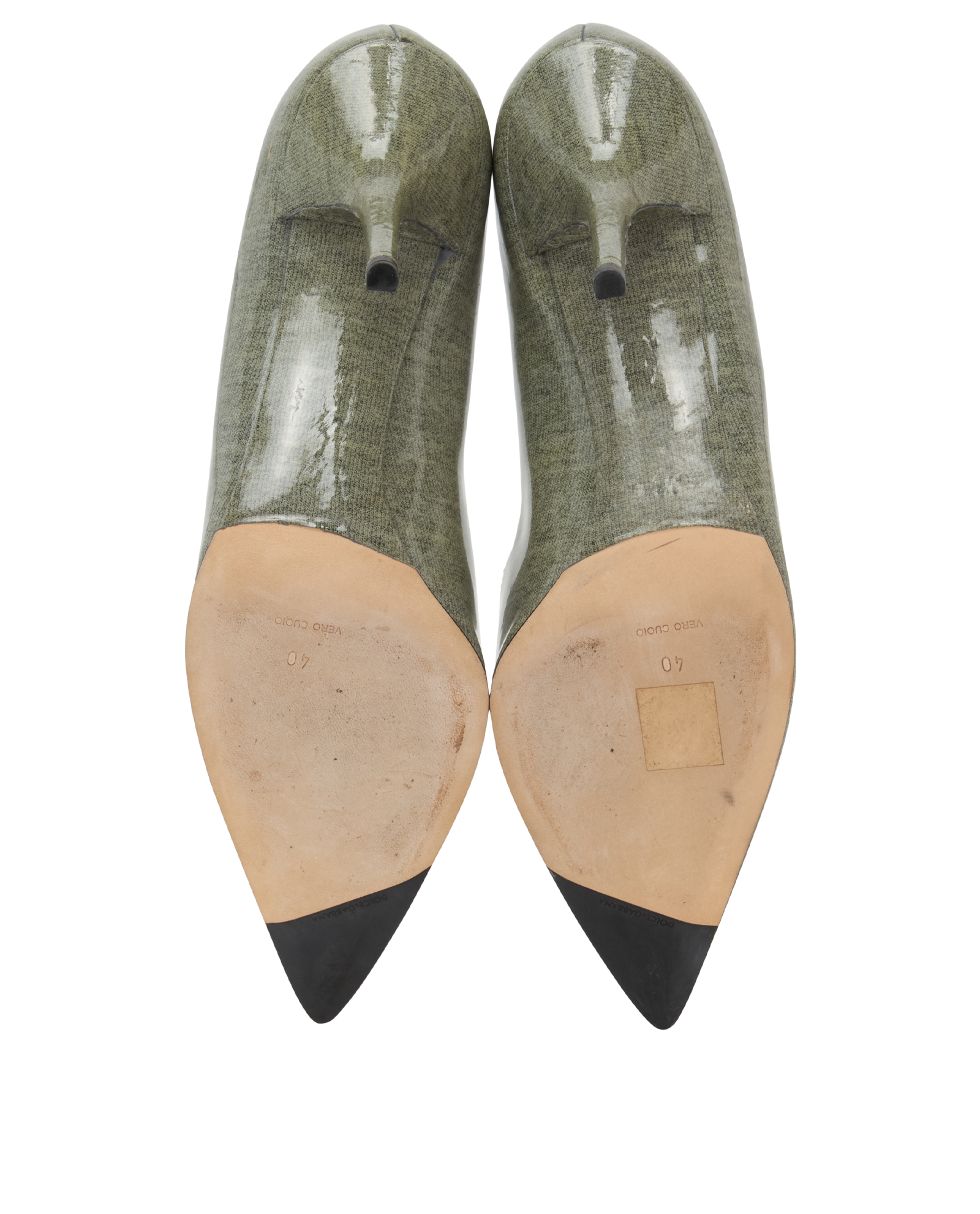Dolce & Gabbana Point Toe Pumps, &pound;150, Shoes, Green, Patent Leather, Top view