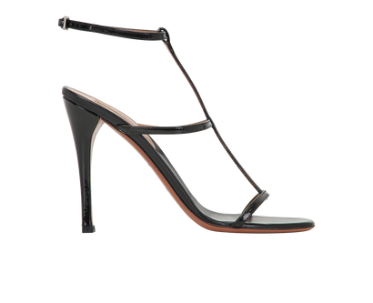 Alaia Strappy Sandals, &pound;220, Shoes, Black, Patent Leather, Front view
