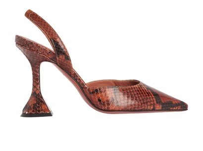Amina Muaddi Holli 95 Python Point Toe Slingback, &pound;270, Shoes, Brown, Leather, Front view