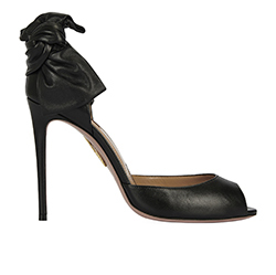 Aquazzura Bow Peep Toe Heels, Leather, Black, 5.5, DB,B, 3