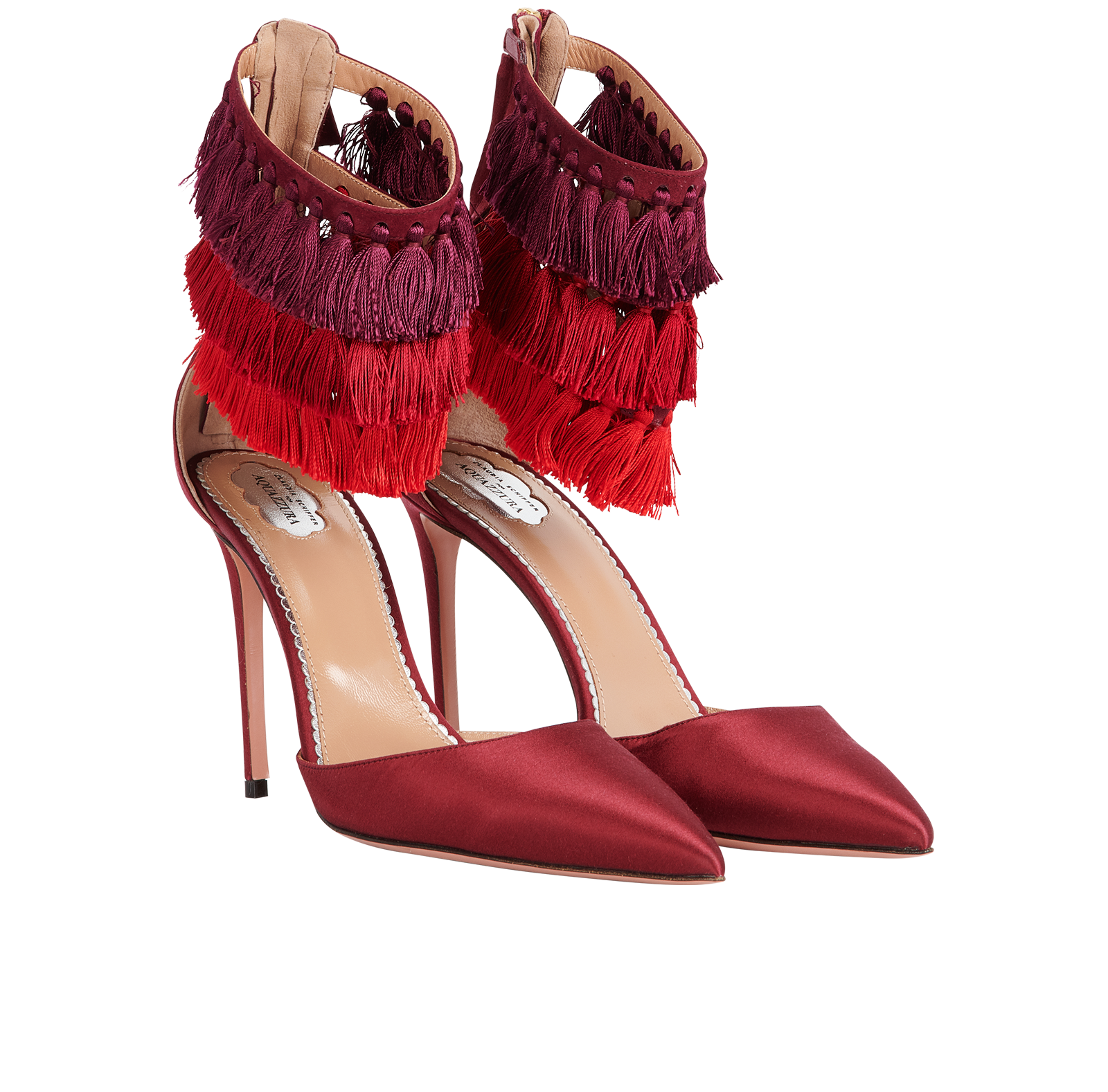 Aquazzurra X Claudia Schiffer Lou Lou 105, &pound;195, Shoes, Red, Satin, Side view