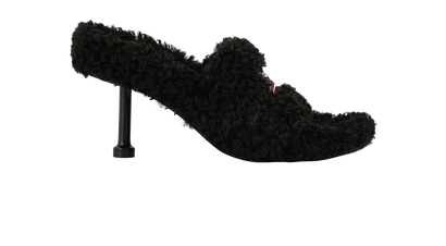 Balenciaga Furry Slide Heeled Sandals, &pound;250, Shoes, Black, Shearling, Front view